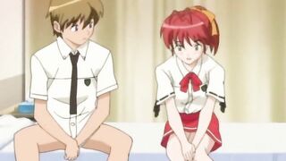 Enfermera pelirroja con la polla de un joven estudiante en un coño peludo