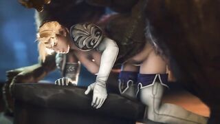 Un enorme monstruo llenó el coño del mago con espermatozoides verde, que la ha jodido.