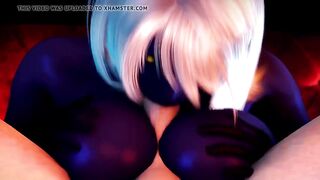 Elfo violeta folla con un hombre y chupa polla, amontonando sus tetas