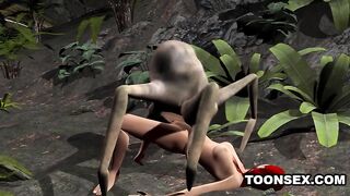 Una terrible araña con Dick folló el coño de los pelirrojos del arqueólogo en la jungla.