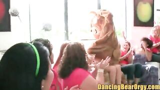 La novia chupa la polla del stripigante durante las novias en la fiesta de despedida.