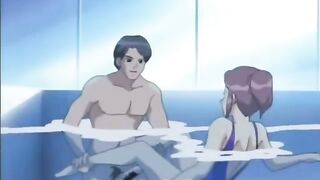 Nadador lleno de sperm coño extraño, que la ha follada por la piscina.