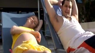 Father fucks pregnant daughter in hairy pussy on vacation