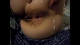 Pulled off the sleeping girl with panties and jerked a big dick on the ass