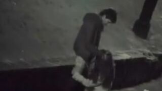 Un guardia de la tienda toma fotos de una perra borracha chupando una polla en un parque