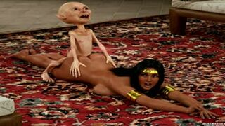 Belleza tetona tira de una enorme polla de un pequeño monstruo