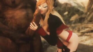 Dragon folla un pezón joven desnudo en la montaña con una polla enorme